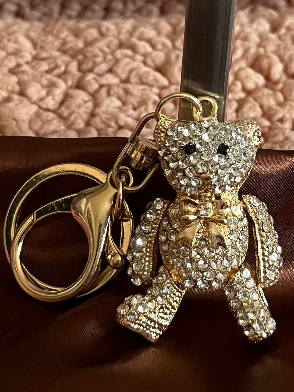 Gold Crystal Teddy Bear Keychain Charm